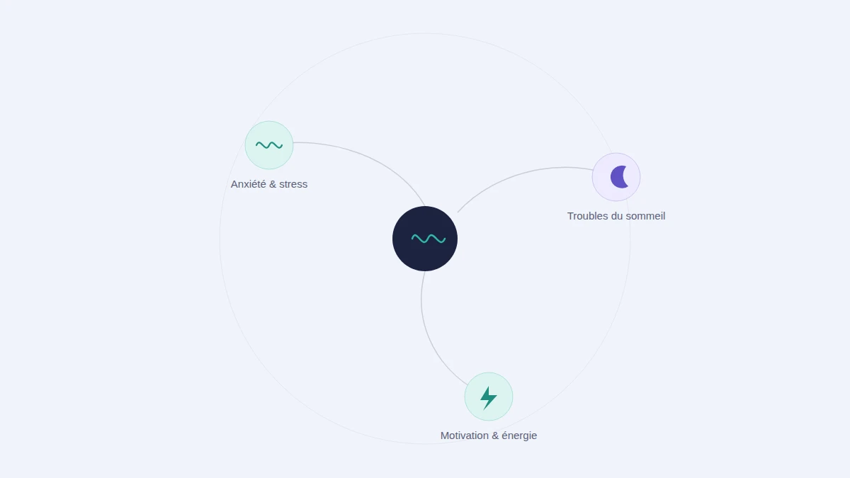 Les trois symptômes ciblés par le neurofeedback : anxiété, sommeil, motivation