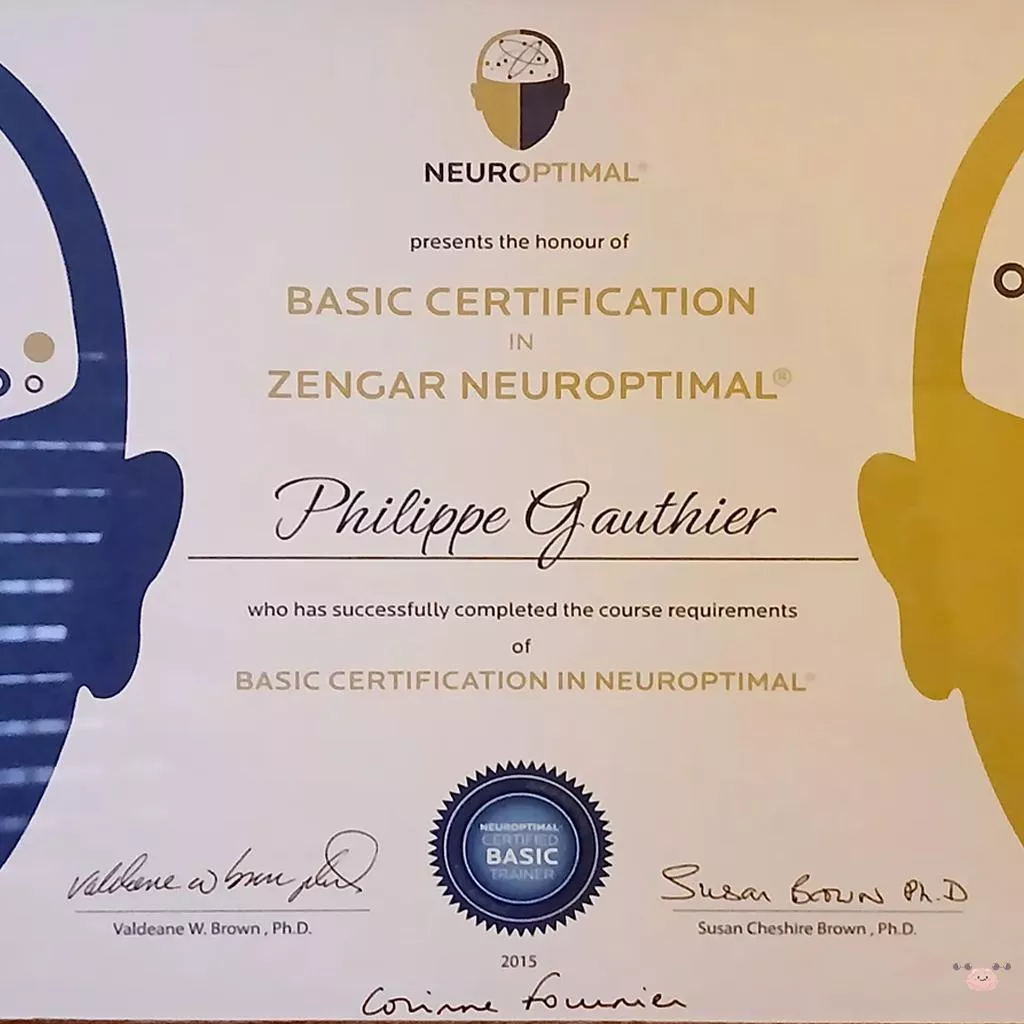 Diplôme NeurOptimal Philippe Gauthier Trainer Neurofeedback Dynamique